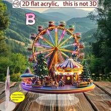 1pc Bohemian Style Acrylic Christmas Village Ferris Wheel Desktop Decor, British-Style Architecture Decoration, Multi-Purpose Bohemian Style Plaque, Suitable For Home, Office, Indoor, Outdoor, Cafe, And Dessert Shop Holiday Decoration - Non-Electric