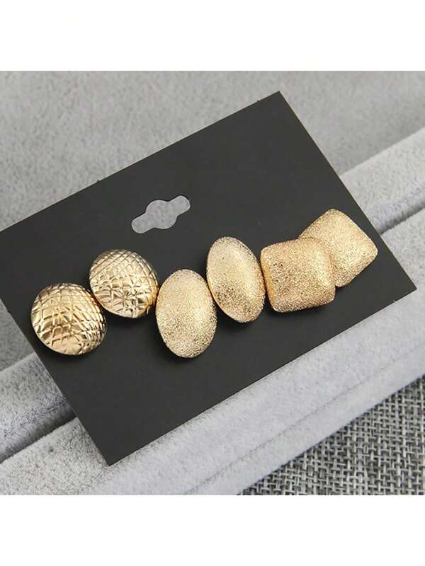 6 pièces/set Boucles d'oreilles asymétriques dorées mats élégantes, convient pour le port décontracté, quotidien, en soirée, en cadeau pour femmes