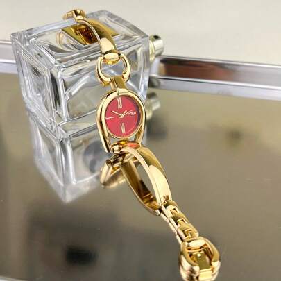 1pc Women's Green Horseshoe Shaped Case, Colorful Dial, Metal Alloy Band, Fashion Quartz Watch, Suitable For Daily Wear