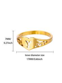 1枚不锈钢心形字母戒指，女士镀金镂空花朵A-Z字母戒指，订婚结婚珠宝礼物 - 金黃色 - 查看 35