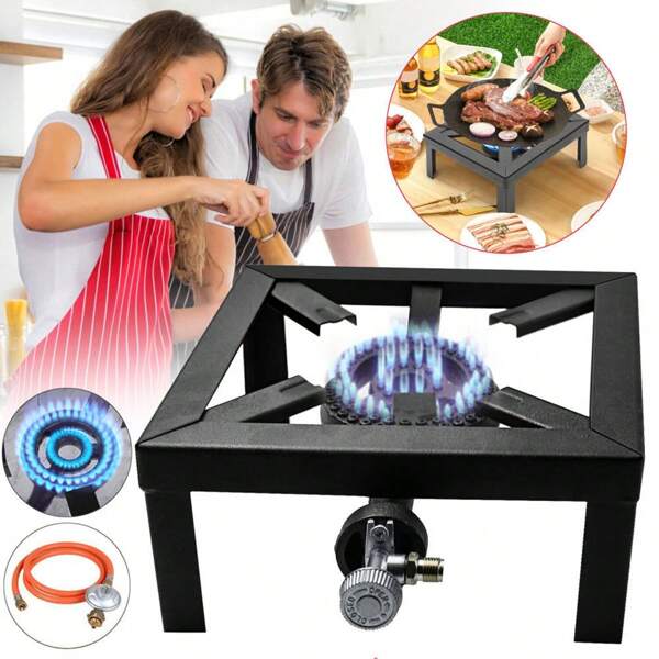 Gaskocher Hockerkocher Tragbarer Campingkocher 4 Bein 8 KW mit 1,5m Schlauch und 50 mbar Druckminderer für Camping, Picknick, Jagd, Angeln und Grillen im Freien