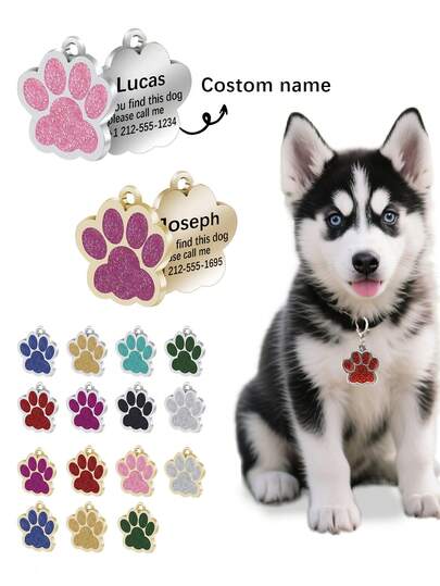 Personalized Pet ID Tag Dog Tags For Pets Deep Engraved Text And Cute Heart Icons Glittering Bone Shapes Double Sided Engraving Suitable For Dogs And Cats ID Tags Collar Accessories