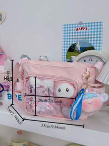 可爱小包女孩纯色透明口袋10厘米娃娃包日式学院风斜挎包女士钱包和手提包DIY单肩包带徽章展示盘返校礼物动漫粉丝演唱会别针包