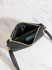 Black Rhombus Envelope Bag, Solid Color Embossed PU Leather Women's Shoulder Bag, Fashion Simple Versatile Lightweight Crossbody Bag, Solid Color Clutch