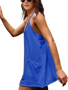 Women's Summer Sleeveless Mini Dress With Built-In Shorts - Kleinblue - View 5