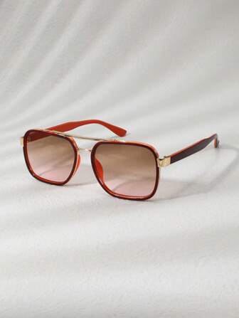 1 Pair Fashionable Rectangular Frame Glasses, Retro Classic Style Suitable For Men And Women Outdoor Sports Travel Driving Beach Holiday
