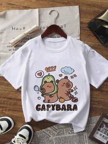 少女三件套水豚印花短袖T恤，少女夏季上衣 - 彩色 - 查看 3