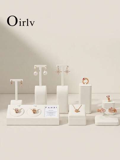 Oirlv All White Jewellery Display Set Shop Cabinet Display Props Necklace Display Bust Watch Ring Earrings Bracelet Decorative Stand