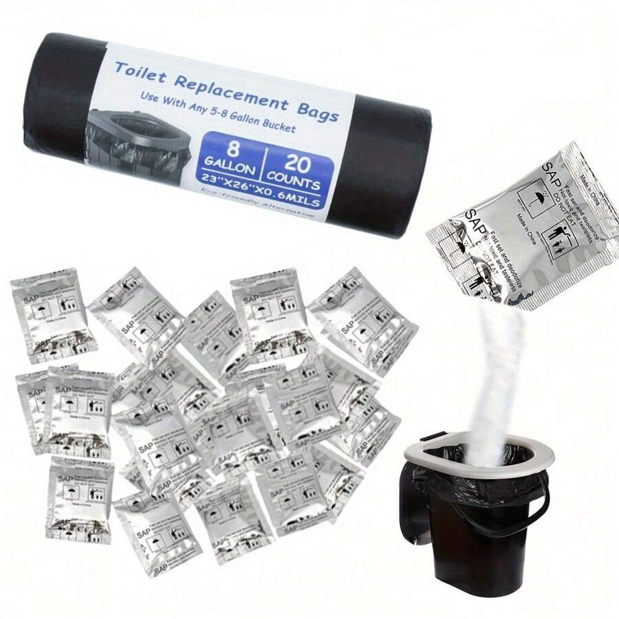 50 كيس جيل للمرحاض المحمول و أكياس مرحاض للتخييم - بلا رائحة ، مانع للتسريب للتخييم والمغامرات الخارجية - مثالي لجرادل 5 جالون والمراحيض المحمولة ، مرحاض محمول للتخييم