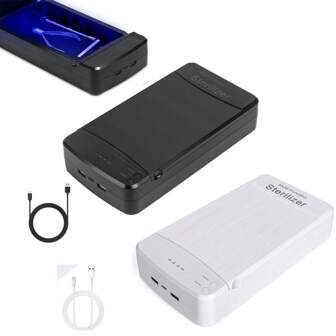 1 pièce Stérilisateur d'outils à ongles portable blanc/noir avec lumière bleue USB - parfait pour la manucure à domicile et les fournitures de salon!