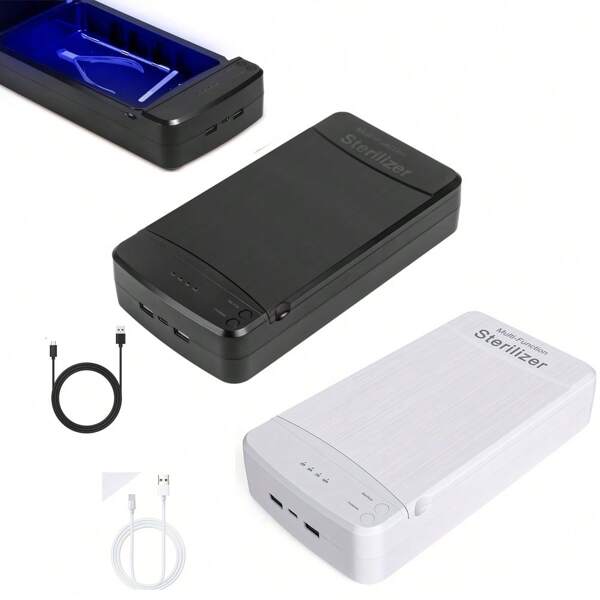 1PC White/Black Portable Nail Tool Sterilizer With Blue Light USB - Perfect For Home Manicure & Salon Supplies!