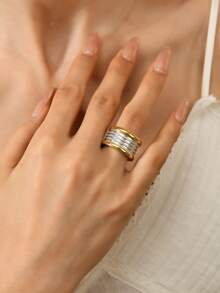 1pc Stainless Steel Exaggerated Round Hoop With Roman Numeral Decoration, Unisex Daily/Formal/Gift Finger Ring Jewelry - Gold - View 8