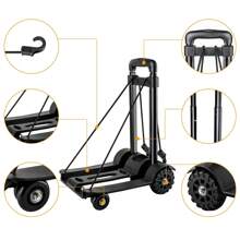 Folding Hand Truck With 4 Wheels 75kg Heavy Duty Sack Cart Carrier Luggage Trolley Hand Trolley For Lifting Luggage Personal Travel Auto Moving