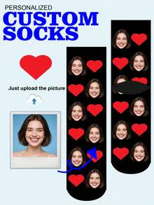 1 Pair Of Customized Crew Socks,Custom Face Socks, Custom Photo Sock, Custom Printed Socks, Personalized Funny Face Socks, Custom Picture Socks, Put Any Face On The Socks, Anniversary Gift, Valentine Gift, Birthday Gift, Wedding Gift, Mother's Day Gift, Fall Socks - Black - View 1