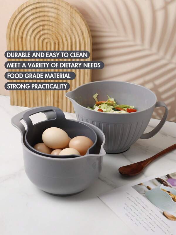 3pcs Multi-Function Plastic Mixing Bowl Set, Non-Slip Salad Bowl, Baking Mixing Bowl, Non-Slip Mixing Plate, Cleaning Plate, Kitchen Accessories, Easy To Clean, Suitable For Multiple Occasions