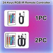 1pc/2pcs 24-Key Infrared RGB LED Controller, 4-Pin USB 5V Control Cable, Remote Control Dimmer For 5050/3528/2835 RGB LED Strips