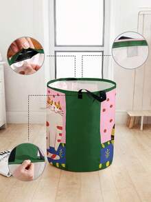 1 pieza Cesta de almacenamiento redonda plegable de gran capacidad con asa y diseño de animal lindo, caja de almacenamiento plegable multiusos para guardería, artículos para bebés, pañales, ropa, juguetes, organizador