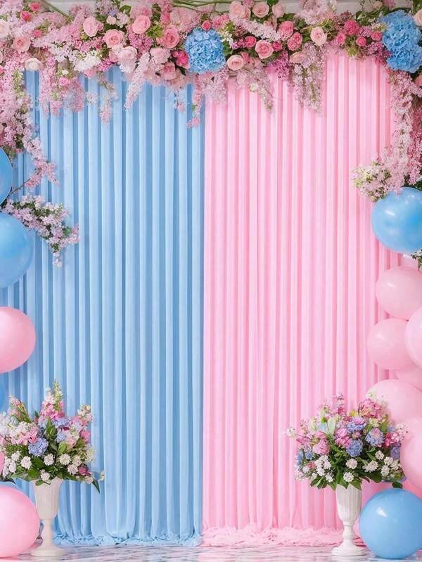 4Pcs Pink Blue Backdrop Curtains,Blue & Pink Gender Reveal Party Decoration, Bab-Y Sh0w Sheer Tulle Background Curtains (Without Light Strings) Used(160*250cm/62.99*98.43inch)For Gender Reveal Shower Decorations For Birthday Party Photo Shoot Background Decorations