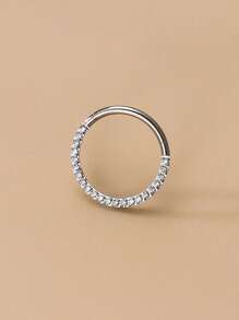 1pc Stainless Steel Zirconia Studded Nose Septum Ring, Shiny Nose Piercing Jewelry For Men And Women