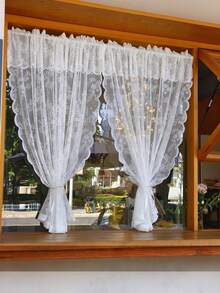 1 件白色玫瑰图案蕾丝帷幔薄纱窗帘，短窗帘，薄纱，咖啡色窗帘，复古浪漫风格，薄纱，由涤纶纤维制成，适用于卧室、房间、客厅、厨房、办公室、咖啡厅和家居装饰 - 白色 - 查看 5