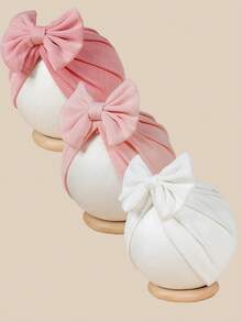 3pcs Baby & Kids Soft Breathable Diamond Pattern Cute Bow Stretchy Beanie Hats - Multicolor - View 12