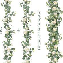1pc 1.8m / 2.2m Artificial Eucalyptus Flower Garland, With Flowers, 6 /10 White Rose Vine Flower Garland, Home Decoration, Artificial Vine, Green Plant Flower Garland, Wedding Party Center Decoration, Table Decoration, Pipe Decoration - White - View 11