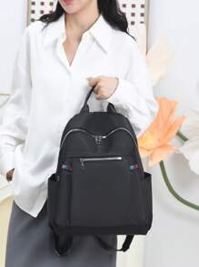 1 Pieza Mochila con múltiples bolsillos, casual y combinable, para estudiantes de escuela secundaria y universidad, mochila escolar, mochila de ocio y viaje para uso diario, con diseño de correa para equipaje, mochila versátil y de doble uso para el transporte