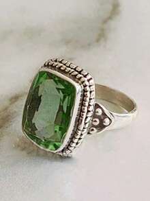 Vintage Elegant Synthetic Green Gemstone Cubic Zirconia Ring, Charming Ladies Silver Birthstone Ring, Wedding Engagement Promise Ring, Gift Size 6-10 - Green - View 17