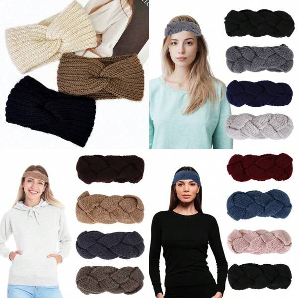 Women Bandana 3/4 Packs Women's Knitted Headbands - Stylish Elastic Crochet Hairbands For Outdoor Sports, Premium Soft Woolen Turban Ear Warmers Fashion Accessories Fashion Hair Accessories