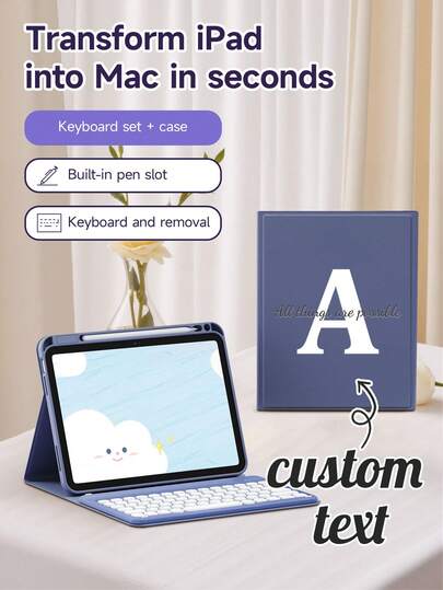 Estuche de teclado personalizado con nombre compatible con iPad de 10.ª generación, iPad (A16) de 11 pulgadas de 11.ª generación 2025, iPad Air de 11 pulgadas (M2) 2024/2025, estuche de teclado personalizado con nombre compatible con Samsung Galaxy Tab S6 Lite de 10.4 pulgadas, S7/S8 de 11 pulgadas, estuche de teclado rosa con ranura para bolígrafo incorporada, protección anti-caída en las cuatro esquinas, el teclado admite uso dividido, opción de regalo para cumpleaños, lugar de trabajo, estudiantes, amigos, Día del Maestro, familia
