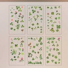 [6pcs/Set] Transparent PET Stickers, DIY Photo Album/Planner/Stationery Decor Stickers, Realistic Plant & Flower, Retro & Ins Style, Multiple Designs Available School Supplies,Back To School