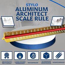 Stylo 12" Aluminum Architect Scale Ruler Laser Etched Triangle Drafting Ruler, Color Coded Grooves For Blueprint, Drafting And Drawing, Architectural Scale Ruler For Blueprints (Grey, Imperial Units) - 黃色 - 查看 5