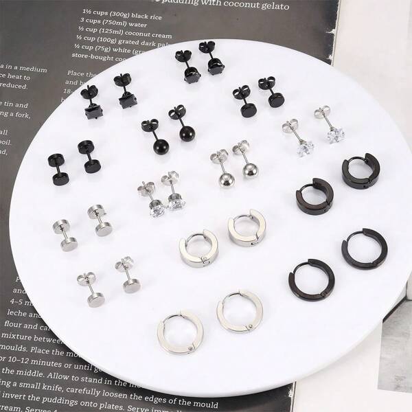 Juego de 14 pares de pendientes de acero inoxidable de múltiples estilos a la moda, adecuado tanto para hombres como para mujeres, con múltiples colores para elegir, apto para uso diario o de fiesta, y se puede regalar a amigos