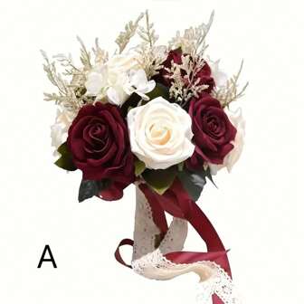 Wedding Bouquets For Bride, Champagne Burgundy Rose Bridal Bouquets For Bride, Artificial Flower Bouquet For Wedding, Bridesmaid Bouquets, Home Decor