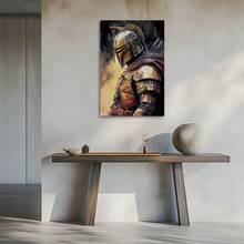 1pc The Mandalorian, Warrior In The Rain, Sci-Fi Armor Style Framed Wall Art - Canvas Prints Poster, Ready To Hang - Home Decor, Ideal For Home, Office Wall Decor, Family Gift, Living Room Bedroom Wall Decor - 香檳色 - 查看 3