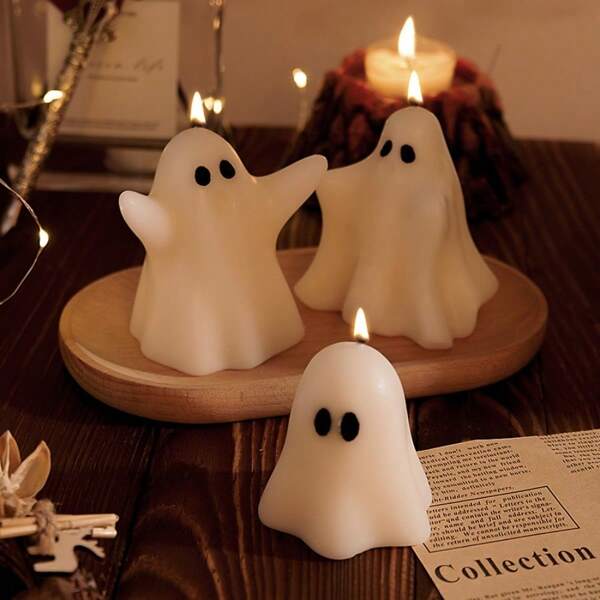 1 pièce Bougies parfumées aux fantômes d'Halloween 2025 Bougies en forme de fantômes blancs effrayants avec une fragrance de longue durée pour la décoration d'Halloween, la décoration de fête à la maison