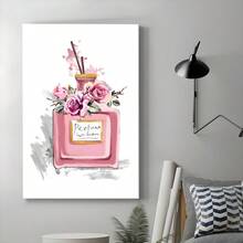1Pc Solid Wood Frame Canvas Poster, Girls Bedroom Wall Art Perfume Painting Pictures Print On Canvas, Girl Theme Large Canvas Wall Art, Artwork Wall Painting For Gift, Bedroom, Office, Living Room, Cafe, Bar, Wall Decor, Home And Dormitory Decoration Ready To Hang - 金色 - 查看 4