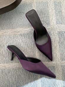 Dép lê satin nữ, dép bít mũi cao gót thanh lịch, đa năng, sang trọng, thích hợp cho tiệc tùng. - Màu tím - Xem 2
