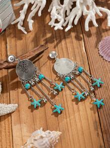 1 par de pendientes de gota con borla con diseño de estrella de mar estilo retro, joyería de playa para mujeres