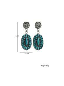 1 par de nuevos pendientes de botón vintage, pendientes colgantes geométricos de turquesa bohemios