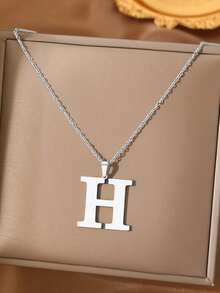 Aomogo 1 pieza Collar de acero inoxidable simple y de moda con 26 letras que no se decoloran, regalo perfecto para hombres en cumpleaños y días festivos - collar - Ver 21