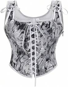 Womens Vintage 1920s Renaissance Lace Trim Corset Bustier, Retro Fashion - 灰色雛菊 - 查看 1