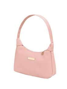 Lychee Grain PU Women's Bag, Fashion Shoulder Bag For Women, Solid Color Synthetic Leather Handbag With Zipper Closure And Wristlet, Polyester Lined, Versatile Underarm Dumpling Purse - Available In White, Black, Pink,Khaki,Brown