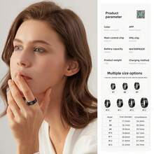 智能戒指，男女通用健身追踪器，血氧监测，血压监测，睡眠监测，计步，兼容和安卓系统，无需订阅费 - 黑色 - 查看 12