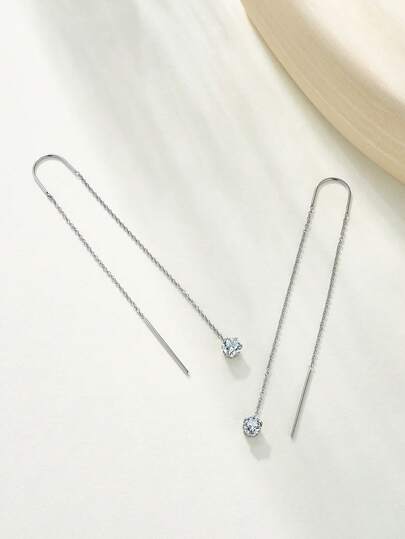 A Pair Of European And American Wind Cube Zirconia Threaded Earrings In Women's Stainless Steel Accessories For Parties And Everyday Wear