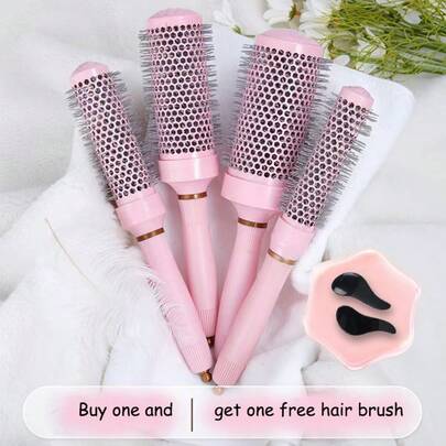 2件套专业陶瓷圆梳套装，适用于日常发型造型 - 防静电，铝制梳筒，尼龙刷毛，ABS塑料手柄，沙龙级工具，附赠一把梳子，返校季、旅行度假必备，女士美发配件，梳子，边缘梳，边缘梳发梳，发梳套装，梳子，理发师，美发设备，发型，美发，发梳，梳子套装，梳子，卷发梳，解结梳，女士发梳，理发师配件，理发店，美发设备