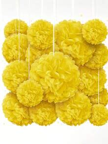 9pcs Yellow Paper Flower Balls, Creative Paper Flower Balls ,Paper Ball Hanging Paper Flower Balls,Tissue Flowers Ball Hanging Decoration, Paper Bubble Ball Hanging Paper Flower Ball Decorations, Wedding Party Celebration Event Decorations - Yellow - View 3