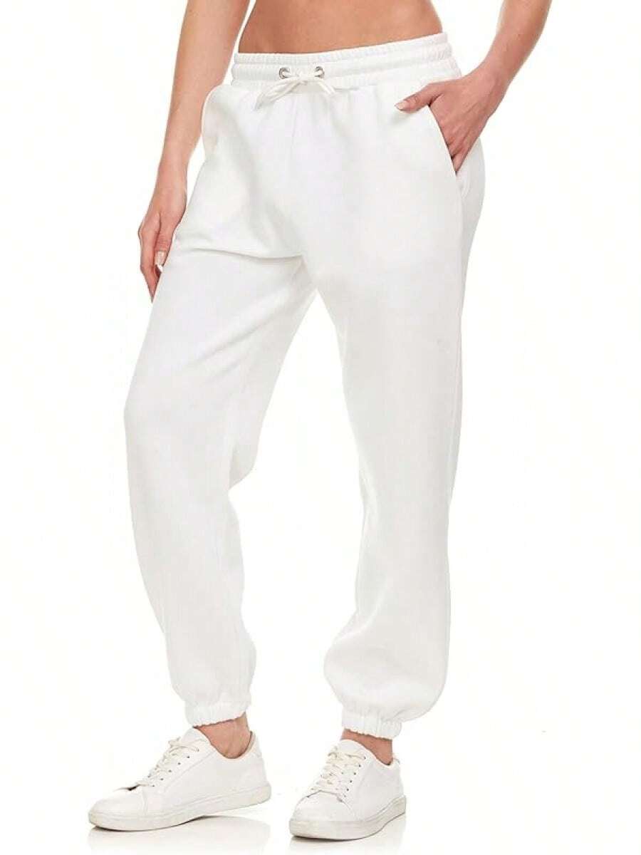 Sweatpants Women - Closed Cinch Bottom Fleece Lounge Womens Plus Size Joggers - White - View 1