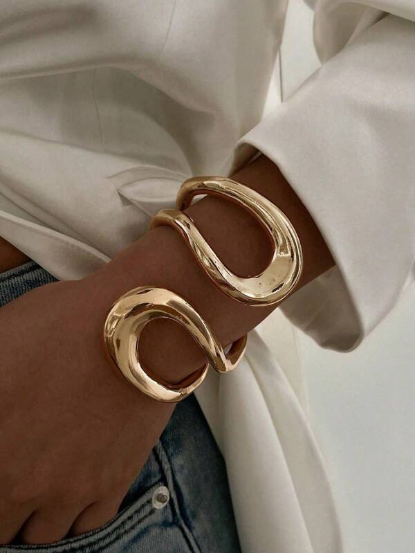 1 Peça Bracelete Vintage de Metal Oco Assimétrico Liso Exagerado, Estilo Minimalista Elegante para Férias, Festa e Sexy para Mulheres