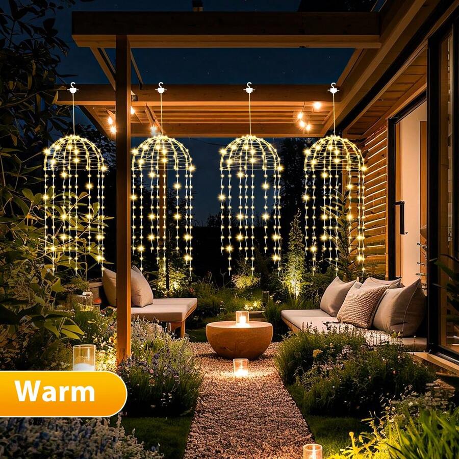 Luces decorativas colgantes de jardín solares, Luces en forma de medusa de 256 LED con alambre de cobre con 8 modos, luces de hadas resistentes al agua IP44, para fiestas de verano, jardines, pérgolas, bodas, pabellones y centros comerciales